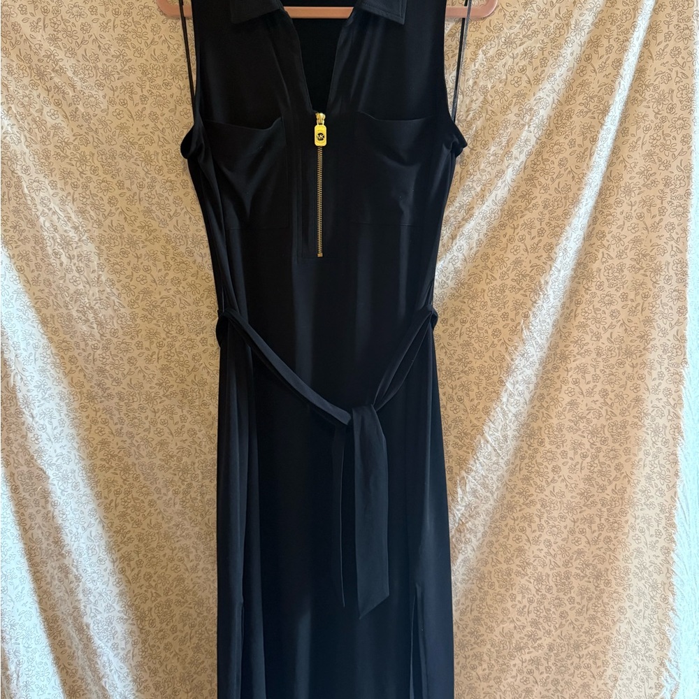 Michael Kors Black Midi Dress with Zip Front